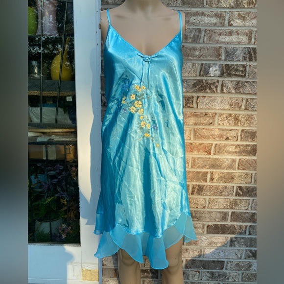 Y2K Electric Blue & Yellow Embroidered Coquette Fairycore 3X Slip Nightgown - Picture 10 of 15